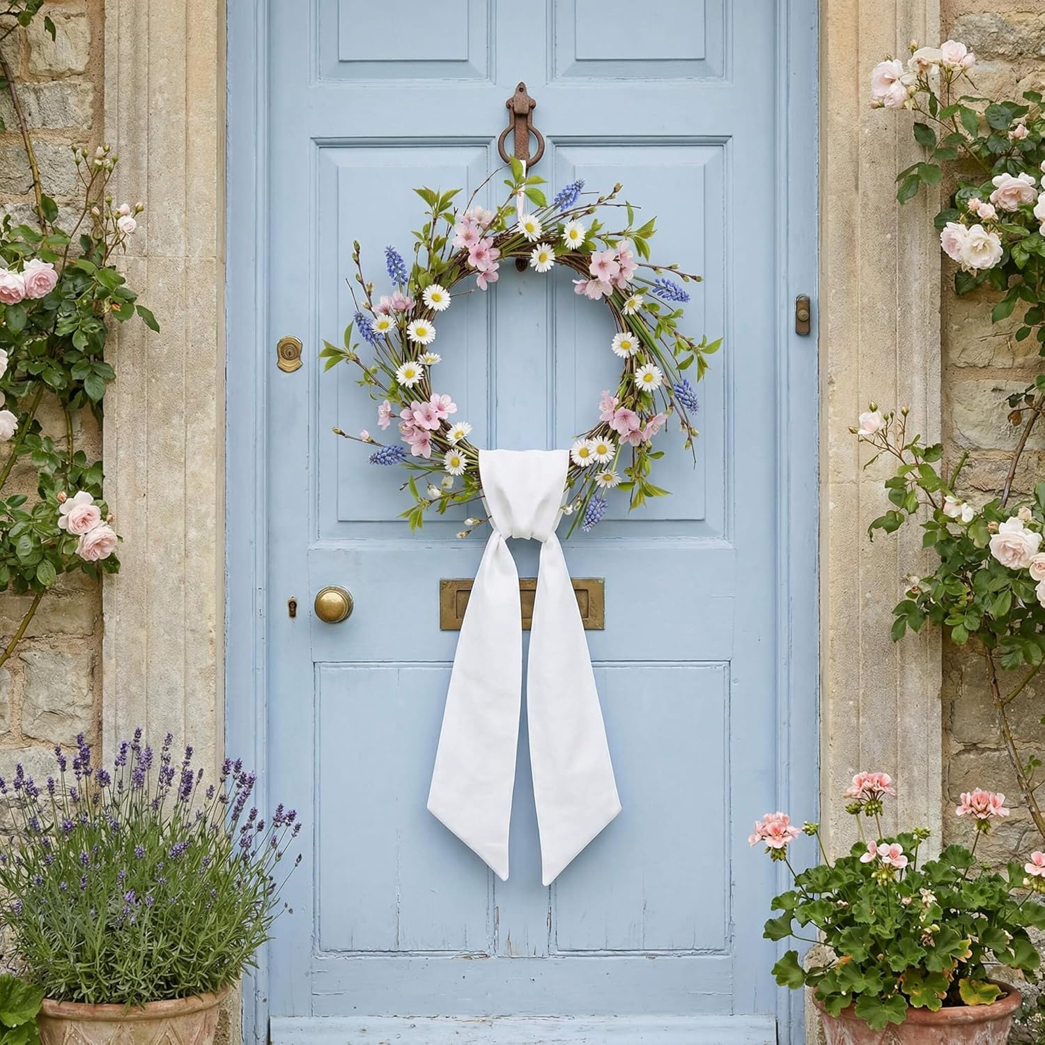 White Wreath Sash 4 Pack - 55 x 5 Inch Blank Linen-Look Ribbon for Embroidery & Monogram | Farmhouse Wedding Decor