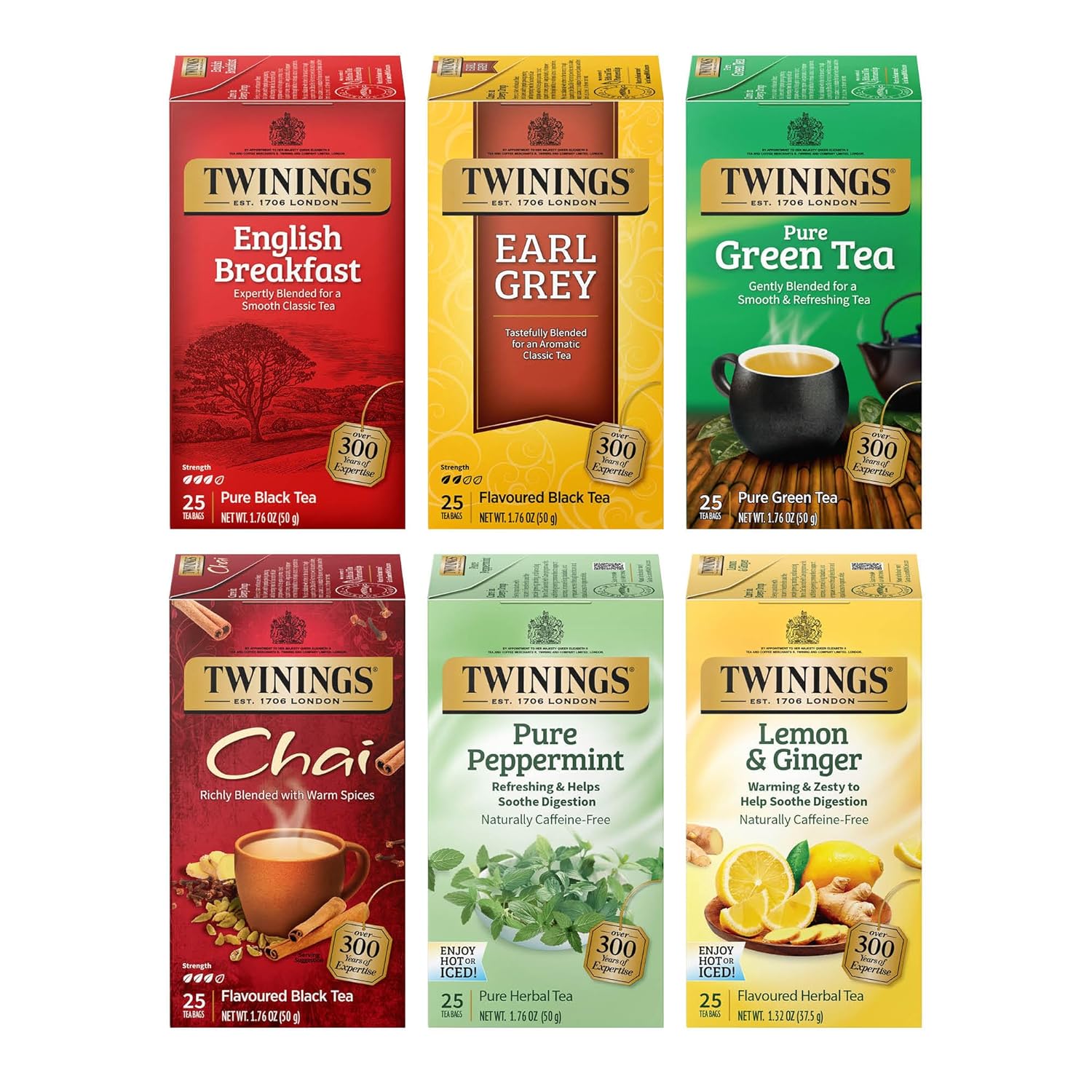 Twinings Variety Pack Tea Bags - 25 Count (Pack of 6) | English Breakfast, Earl Grey & More, Perfect Hot or Iced