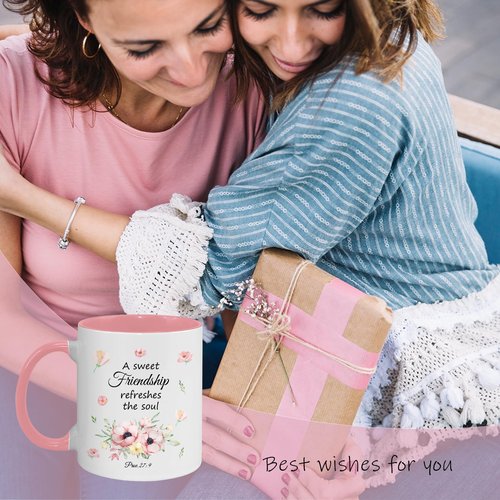 Christian Gifts for Women Friendship Mug 11Oz, Friend Easter Gift, Cute Mug for Women with Bible Verse:A Sweet Friendship Refreshes the Soul Coffee Cup, Galentines Day, Birthday Giftsfor Friends