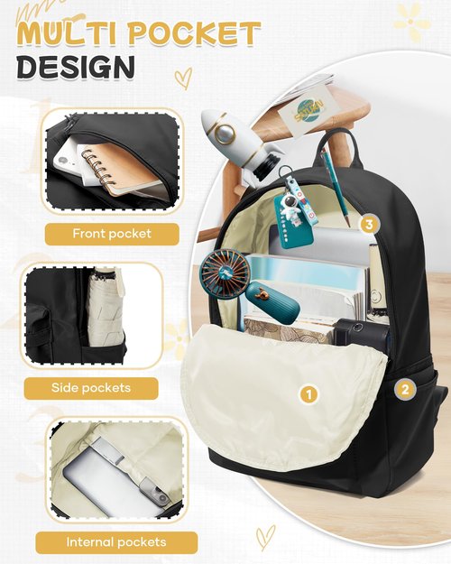 BJLFS Small Black School Backpack for Girls Women Waterproof High School Book Bag Cute Backpack for Men Teens Boys, Lightweight Simple Middle School Back Pack Daypack Gift