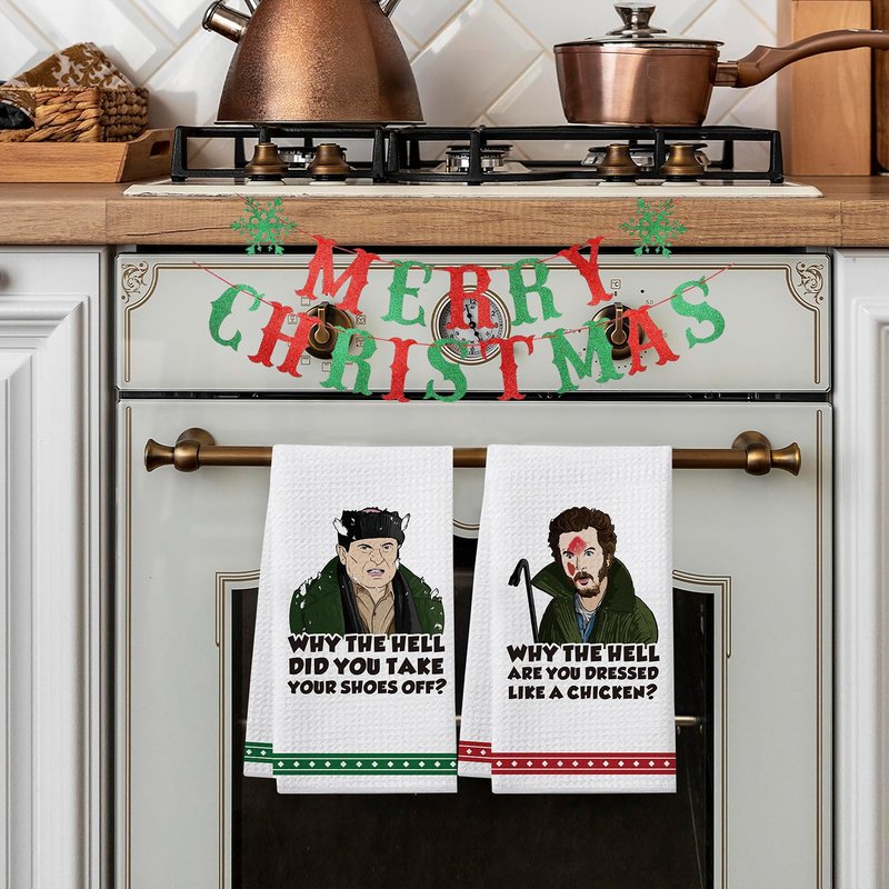 Home Alone Kitchen Towels, 2 Pack Funny Christmas Dish Towels, Home Alone Merchandise Gifts, Holiday Kitchen Bathroom Decor, Xmas Hand Towels, White Elephant Gifts for Christmas Stocking Stuffers