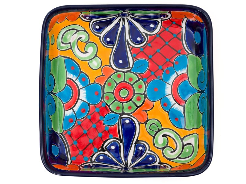 Enchanted Talavera Mexican Hand Painted Ceramic Baking Dish Casserole Dish Serving Platter Tray Floral Dish Oven Safe Microwave Safe Taco Tuesday Thanksgiving Party Serving Brownie Pan (Cobalt)