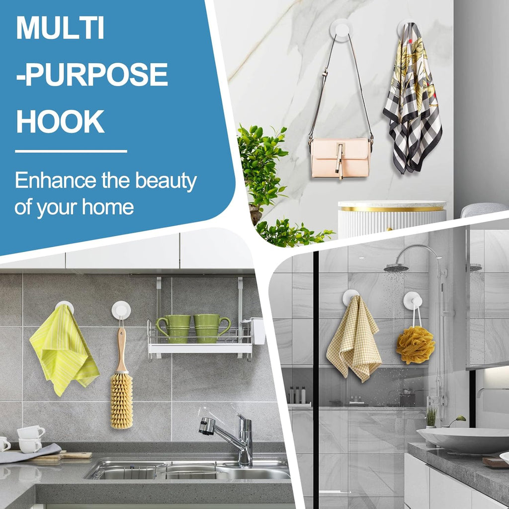 Regine Switzerland Suction Cup Hooks - No Drill Shower Hooks for Glass Windows & Mirrors | White (4 Pack)