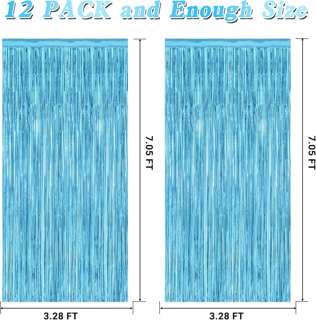 Sky Blue Party Decorations by [Brand Name] - 12 Pack Foil Fringe Curtains | 3.28 FT x 7.05 FT Winter Wonderland Backdrop