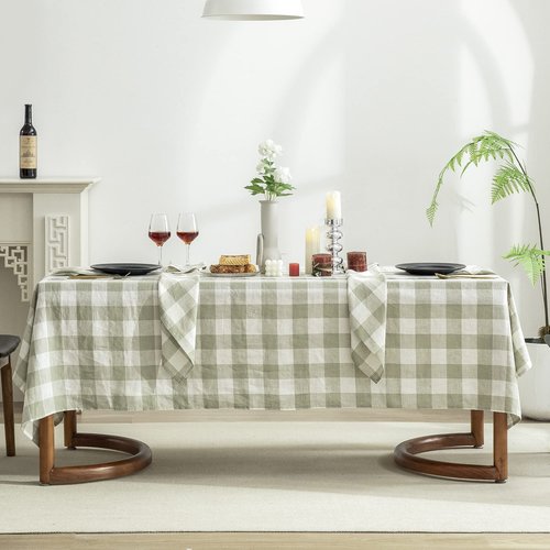 EVERLY 100% Yarn-Dyed Linen Rectangle Tablecloths 60x84Inches for Dining,Buffet Parties,Picnic,Events and Restaurants,Decorative Halloween,Thanksgiving Machine Washable Tablecloths-Sage Green Plaid