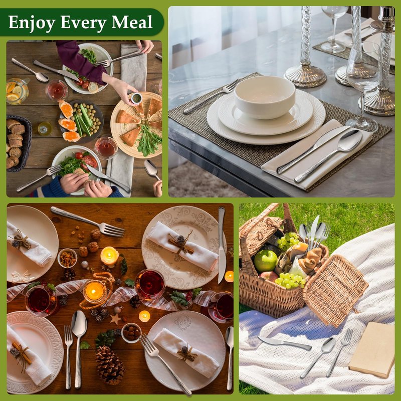 Aisoso 60-Piece High-End Silverware Set with Stone Patterned Handle Mirror Finished Stainless Steel Serving Utensils for 12, Durability and Dishwasher Safe for Home, Restaurant, Weddings