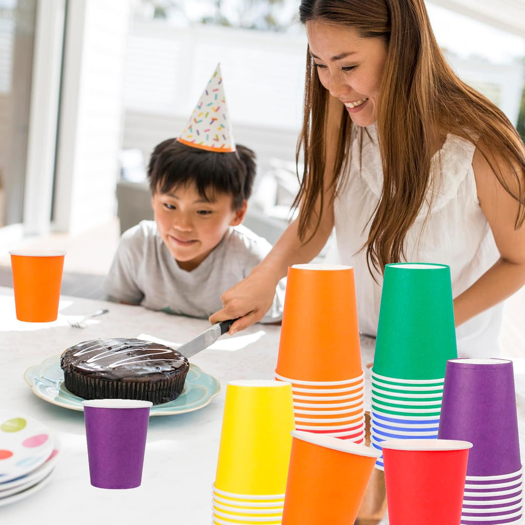 Rainbow Paper Cups by [Brand Name] - 120-Pack 9 Oz Disposable Colorful Party Cups for Birthdays & Events