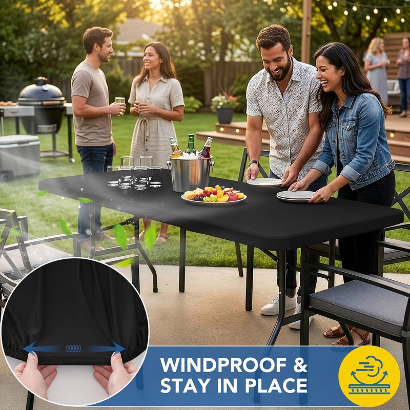Enjoyidea Fitted Table Cloth Rectangle Table 42x72 Inch-2 Pack Black Elastic Spandex Table Cover-Small Stretch Folding Table Cloths Topper Cap for Kitchen Dining Picnic Patio Outdoor Party Tables