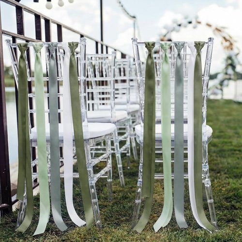 Dingion 36 Pcs Sage Green Satin Chair Sashes - Elegant Wedding Aisle Decor | 1.6" x 122" Ribbons