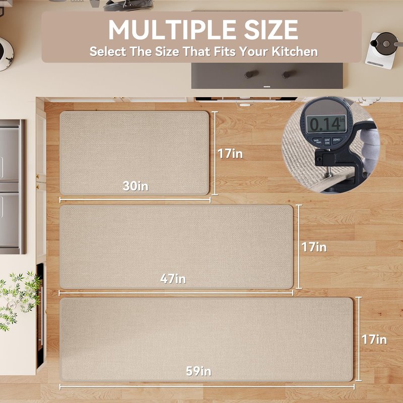 YDKGL Kitchen Mats for Floor, Super Absorbent Kitchen Rugs Non Slip Washable, Soft Imitation Linen Braided Kitchen Runner Rug, Standing Mat Kitchens Sink Mat, Easy to Clean, Beige 17x95