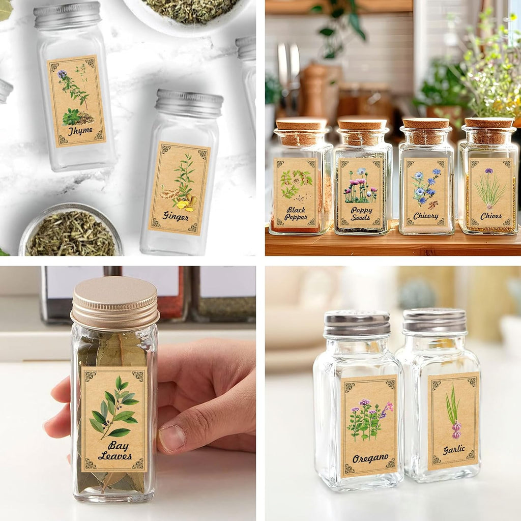 Skiennix 48PCS Herb & Spice Labels - Vintage Stickers for Jar Organization | Apothecary Labels (1.4"x2.4")