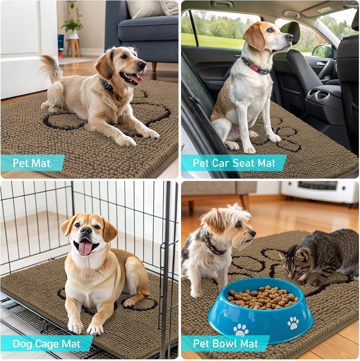 OLANLY Dog Door Mat - Absorbent Non-Slip Mud Mat for Muddy Paws | 36x24 Tan Chenille Design