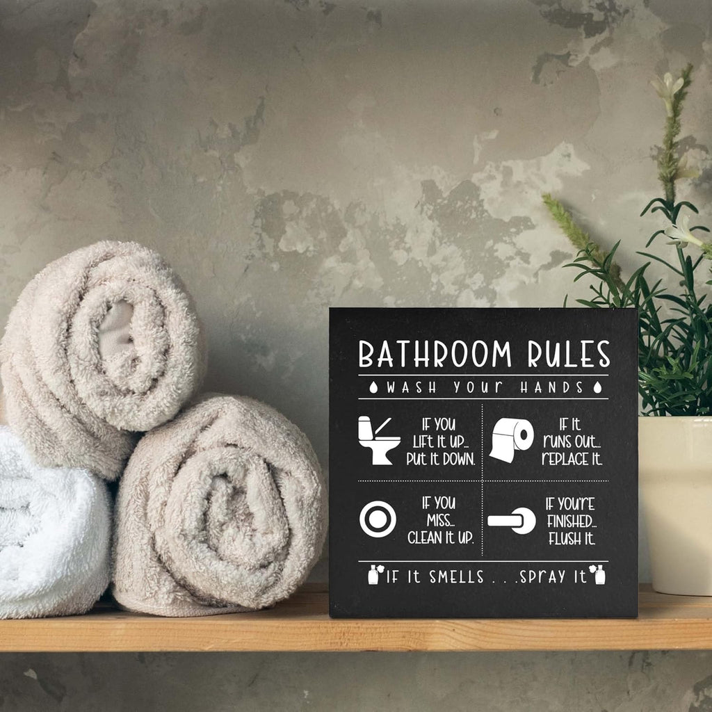Regine Switzerland Funny Restroom Sign - Rustic Black Wooden Box Decor for Bathroom | Perfect Gift for Thanksgiving & Christmas