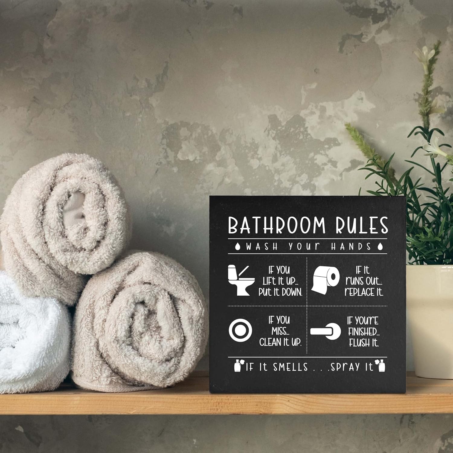 Regine Switzerland Funny Restroom Sign - Rustic Black Wooden Box Decor for Bathroom | Perfect Gift for Thanksgiving & Christmas