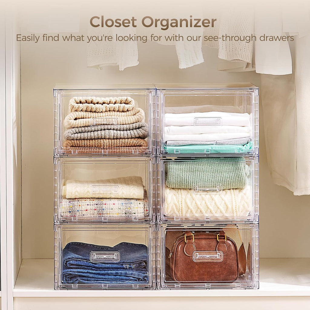 Vtopmart 18QT Clear Stackable Storage Drawers - Easy Assembly Closet Organizers | Medium Size for Bathroom & Kitchen