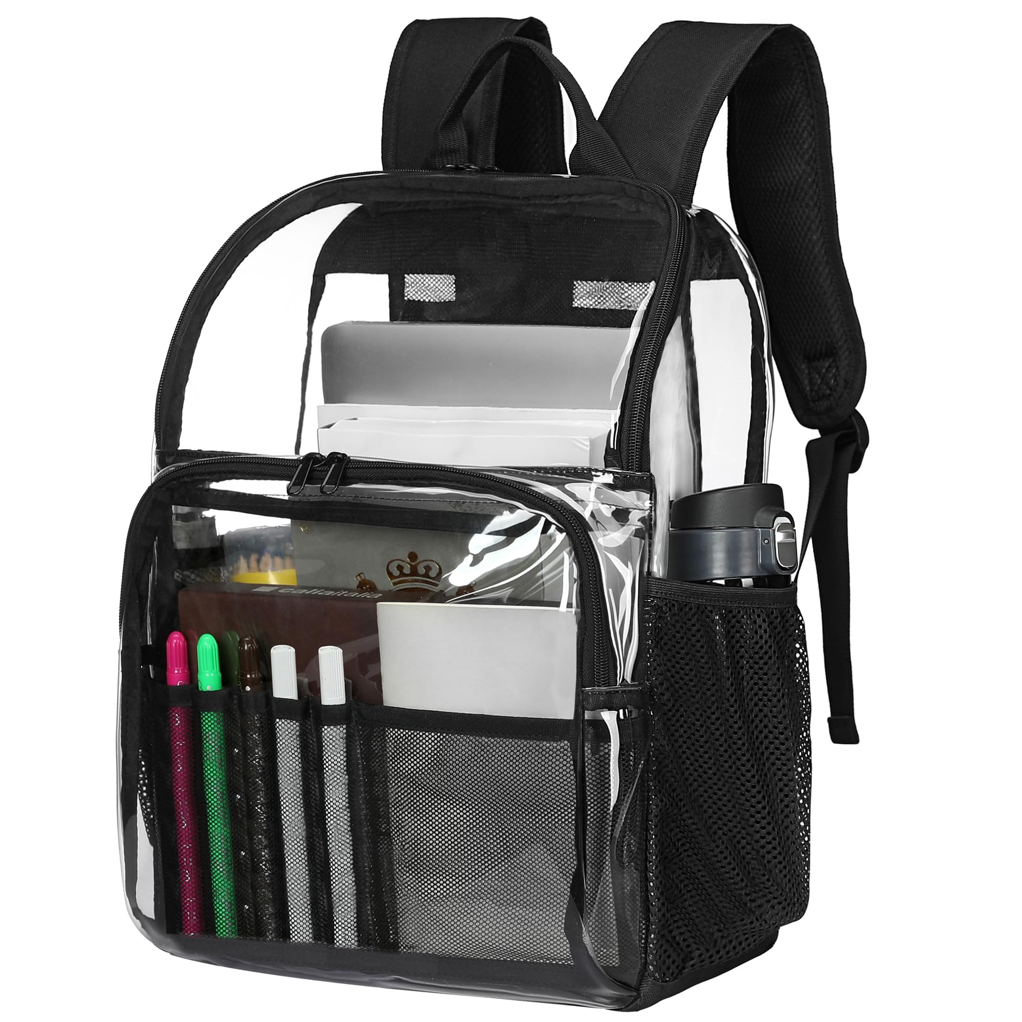 GiMiUiTo Clear Backpacks for School,18'' Large Clear Backpack Heavy Duty Clear Backpack See Through Backpack Clear Bookbag for Student,School,Work,Travel,Black