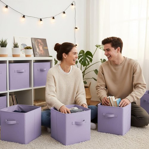 Granny Says Cube Storage Bins - 11-Inch Fabric Organizers | Lavender Purple, 8-Pack for Shelves & Closet