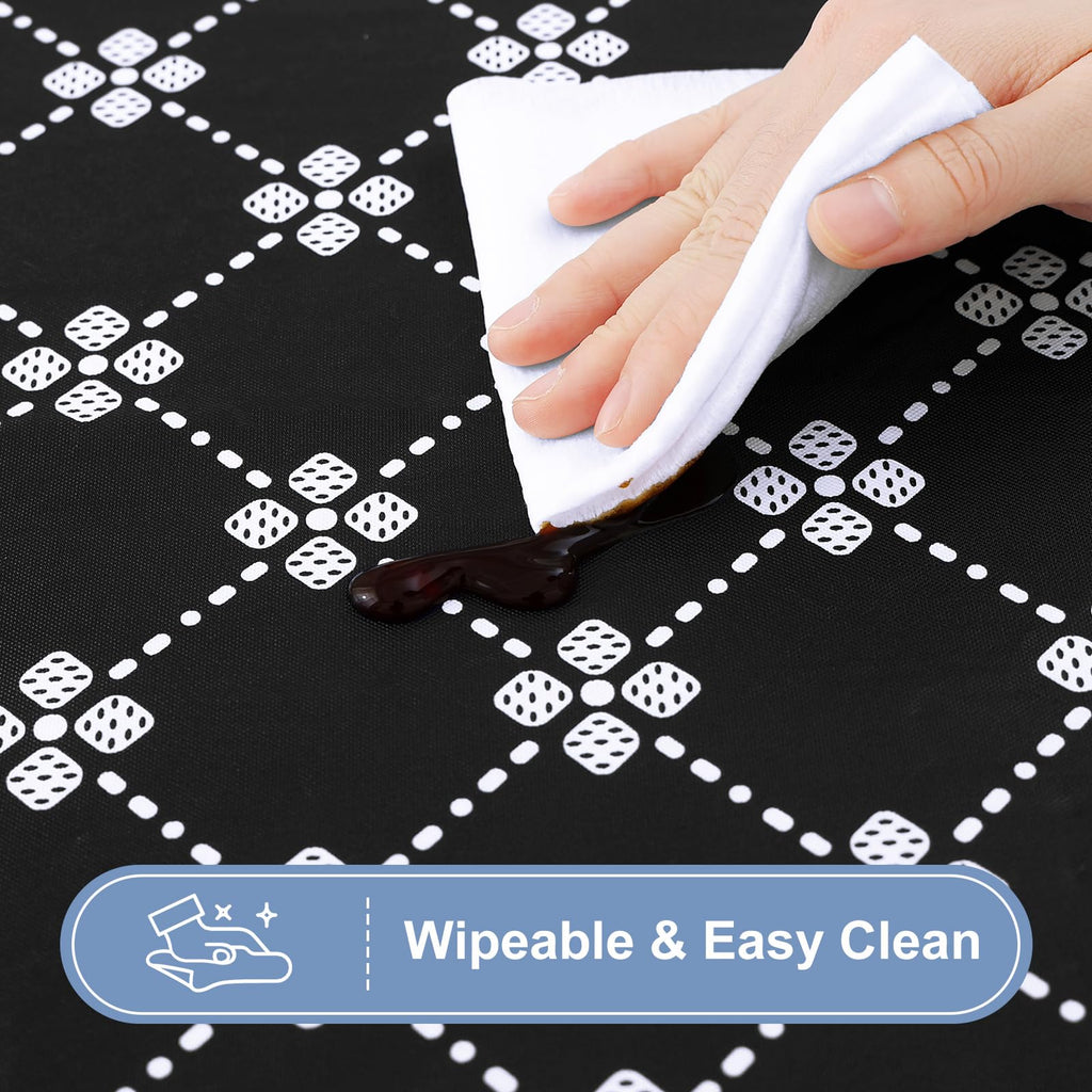 misaya 2 Pack Rectangle Vinyl Table Cloth, Elastic Fitted Tablecloth with Flannel Backing, Waterproof Plastic Table Cover Fits 8 Foot Folding Tables for Camping, Indoor and Outdoor (Black, 30" x 96")