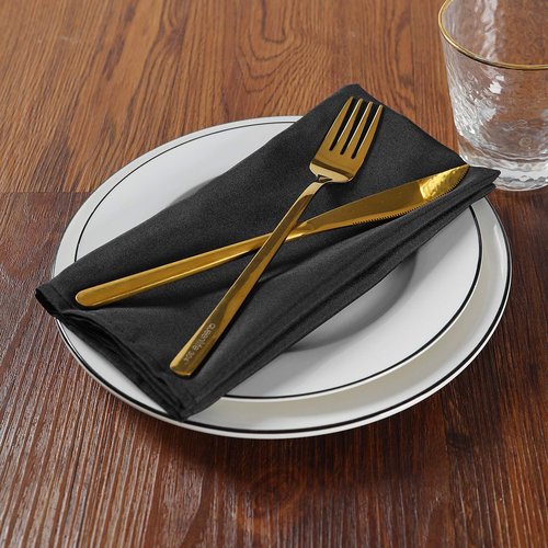 Cloth Napkins 17x17 inch Washable Polyester Dinner Napkins Soft Table Napkins for Wedding Party Dining Banquet(Black,50PCS)