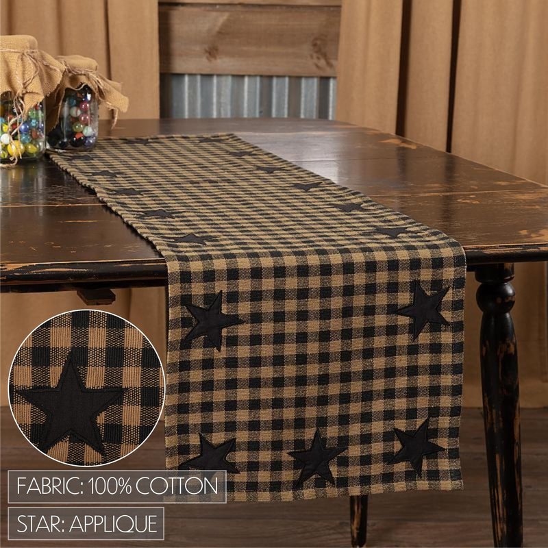 VHC Brands, Black Star, Cotton, 13x48, Woven Runner, Black