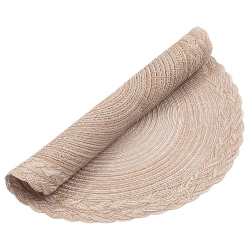 SHACOS 15 inch Round Placemats Set of 6 Boho Woven Braided Border Table Mats Washable Heat Resistant Circle Place Mats for Dining Table, Beige