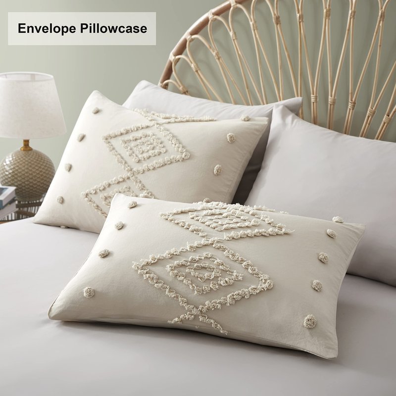 Oli Anderson Tufted Duvet Cover King Size, Soft and Lightweight Duvet Covers Set for All Seasons, 3 Pieces Boho Embroidery Shabby Chic Bedding Set (Beige, King, 104" x 90")