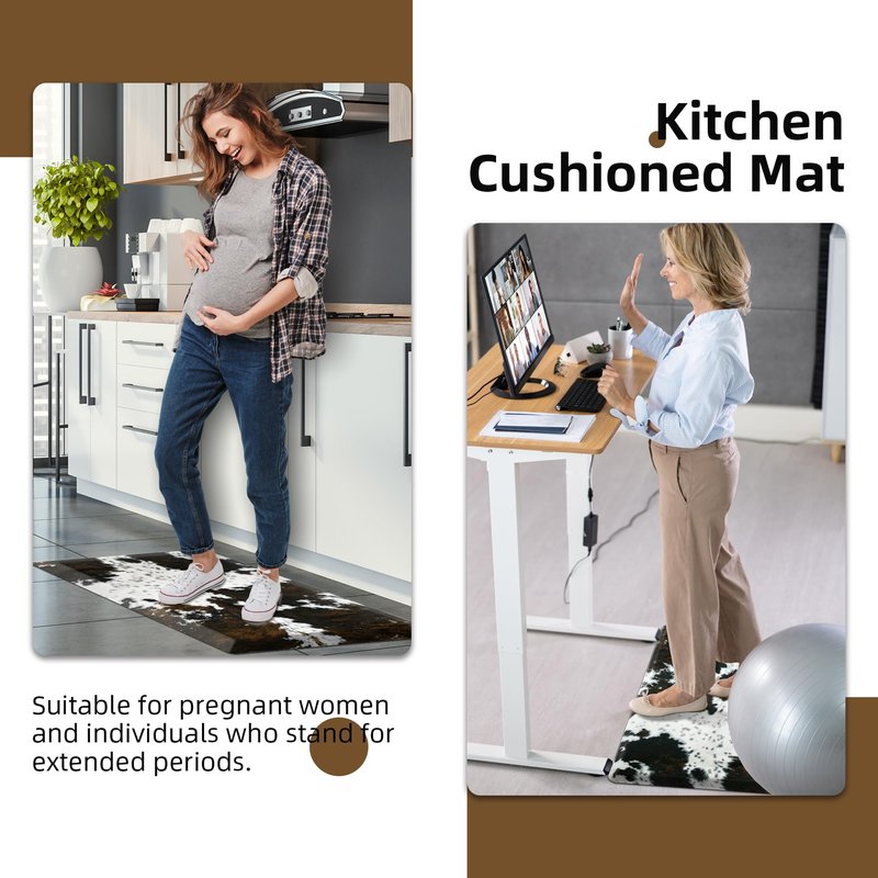 Tyrot Cowhide Kitchen Mat Cushioned Anti Fatigue - 1/2 Inch Thick Western Cow Kitchen Mats for Floor, Non Slip PVC Waterproof Standing Desk Ergonomic Comfort Rugs for Sink, Office, Laundry, 17.3x39