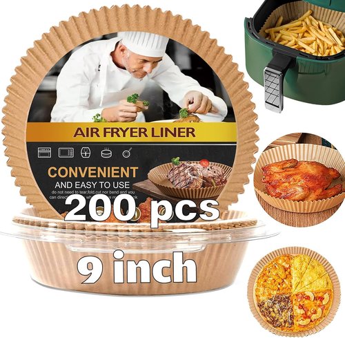 Gourmia Air Fryer Disposable Paper Liners - 200 Pcs, 9 Inch Round Parchment for 4/5/6 Qt Fryers | Oven & Microwave Safe