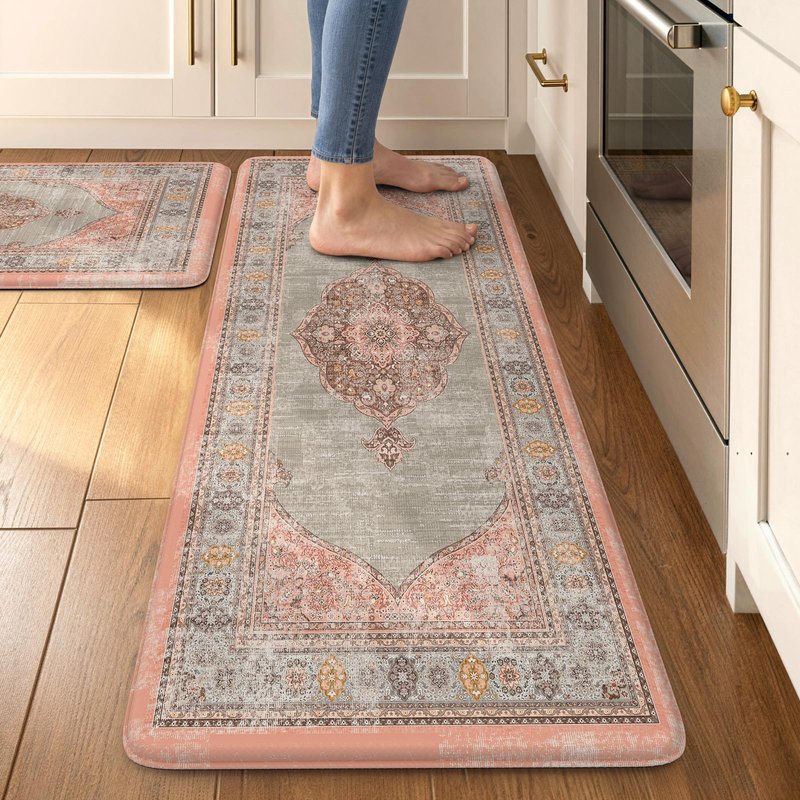 Collive Anti Fatigue Kitchen Mats, Boho Cushioned Kitchen Floor Mat Waterproof Kitchen Rugs Set of 2, Non Skid Comfort Standing Mat for Office, Sink, Laundry, 20"x32"+20"x48"