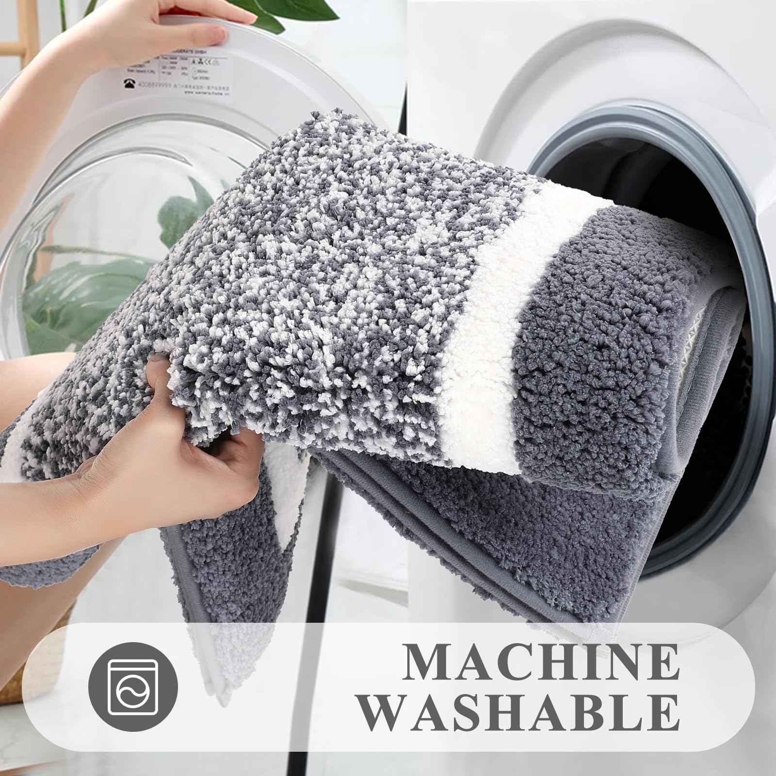 Pauwer Bathroom Rugs Sets 5 Piece, Plush Absorbent Microfiber Bath Mats for Bathroom, Non Slip Washable Bath Rugs Runner with U Shaped Contour Toilet Rugs, Shower Rug and Toilet Lid Cover, Dark Grey