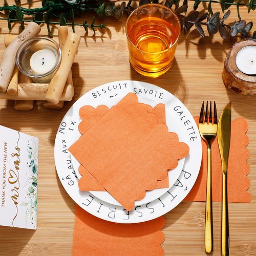Fuutreo 100 Pcs Scalloped Cocktail Napkins Thick Paper Disposable Party Napkins Beverage Tissue for Wedding Dinner Birthday Supplies, 5 x 5 Inches(Terracotta)
