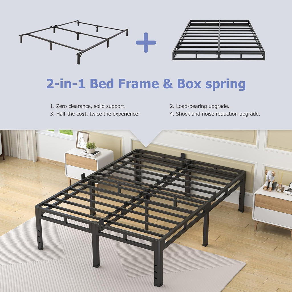 NKZ 24-Inch Full Size Bed Frame - Heavy Duty Metal Platform with Round Corner Legs & Noise-Free Design