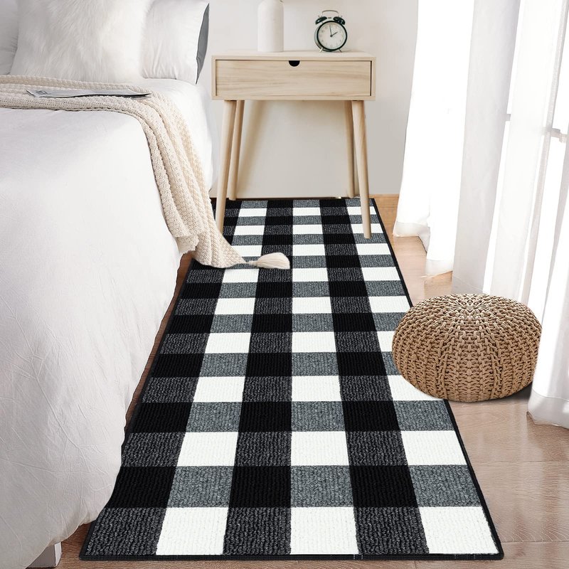 FONEYI Buffalo Plaid Rugs 2' x 6' Black and White Check Rug, Non Slip Indoor/Outdoor Area Rug for Welcome Door Mat, Front Porch, Kitchen, Entry Way, Living Room, Entryway, Farmhouse