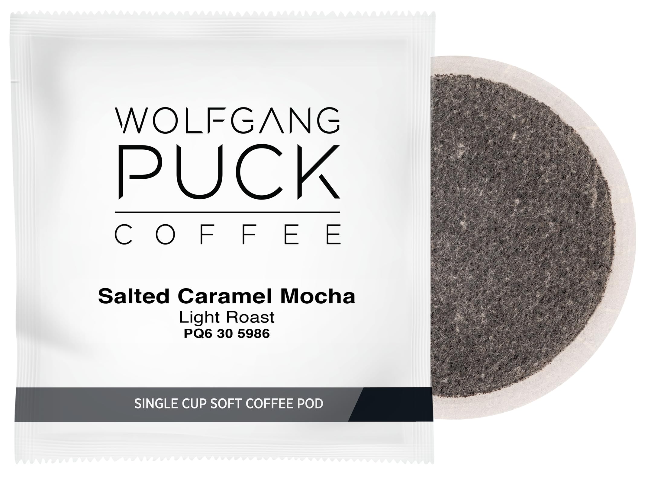 Wolfgang Puck Coffee, Salted Caramel Mocha, 9.5 Gram Soft Pods, 18 Count (Pack of 1)
