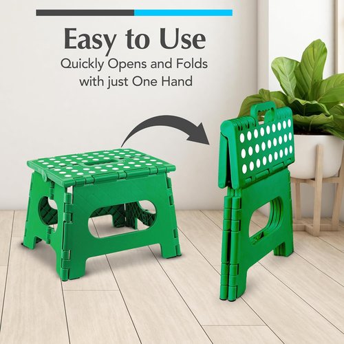 Handy Laundry Folding Step Stool - Lightweight & Sturdy for Adults and Kids - Easy One Flip Open - Green | 2-Pack