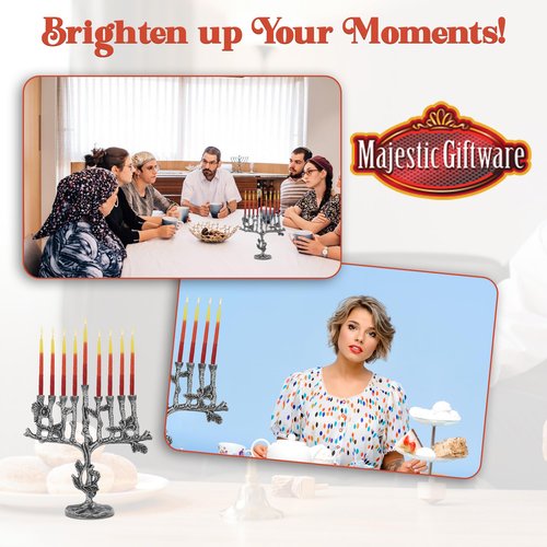 Majestic Giftware Aluminum Nickel Plated Chanukah Candles Menorah – Silver Tree (MN735) | Fits Standard Chanukah Candles | Durable & Long-Lasting Quality | Hanukkah Menorah - 10” High