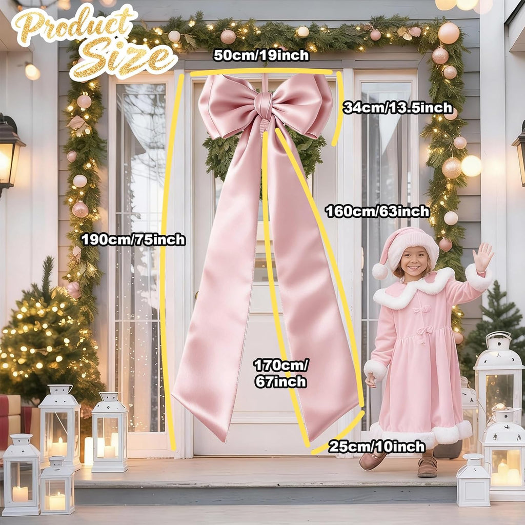 Skiennix Giant Pink Bow Christmas Tree Topper - 75x19 Inch Decor for Coquette Rooms & Parties