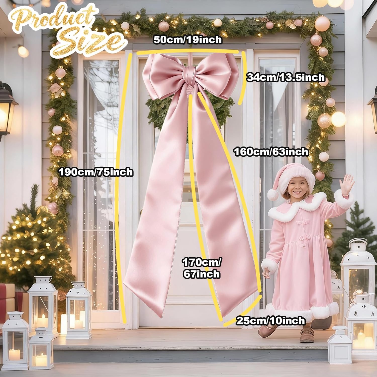 Skiennix Giant Pink Bow Christmas Tree Topper - 75x19 Inch Decor for Coquette Rooms & Parties