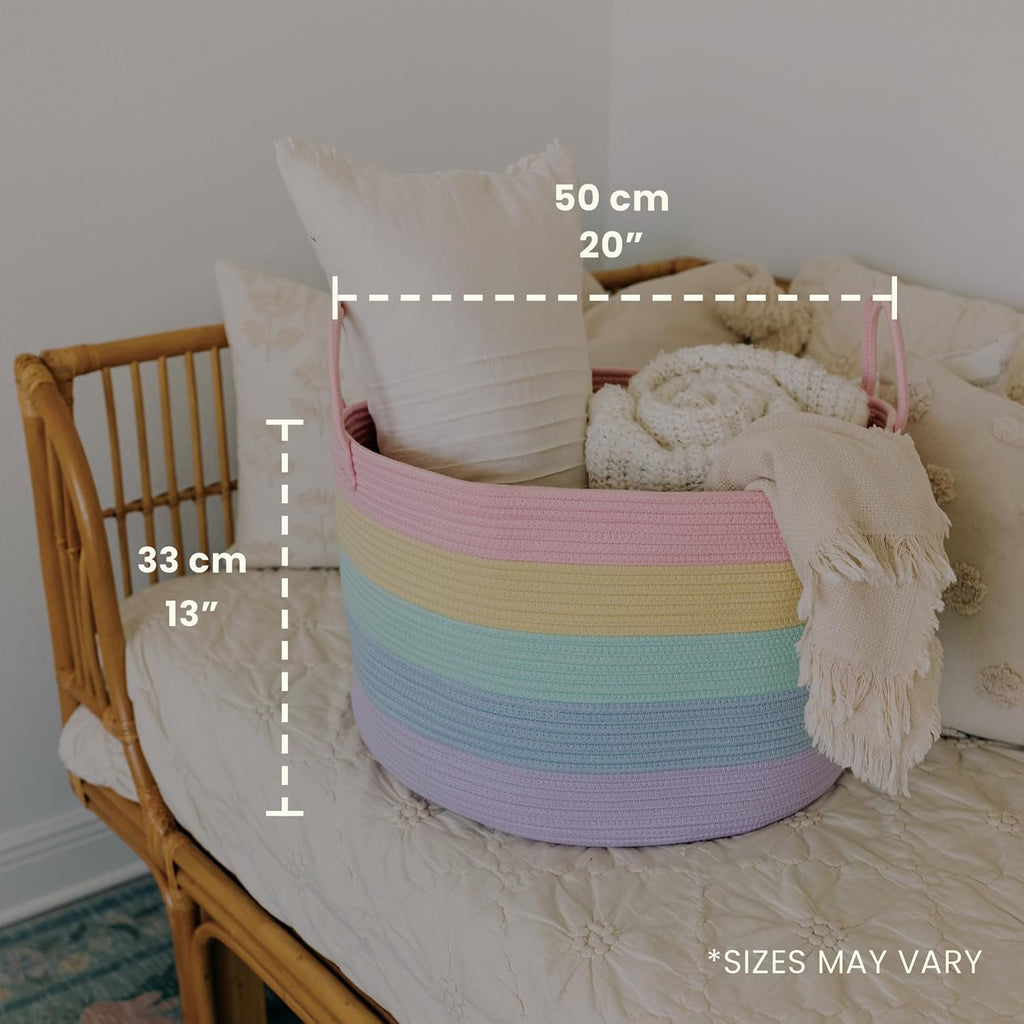 OrganiHaus Rainbow Blanket Basket - Extra Large Woven Toy Organizer & Storage Bin | 20"x13" Soft Round Design
