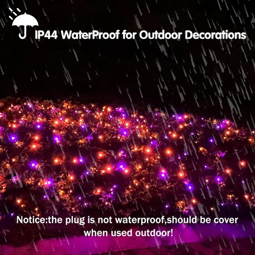 HISHINY Halloween Lights - 100 LED Waterproof 5ft x 5ft Net Lights | Durable Green Wire for Outdoor Decor (Purple & Orange)