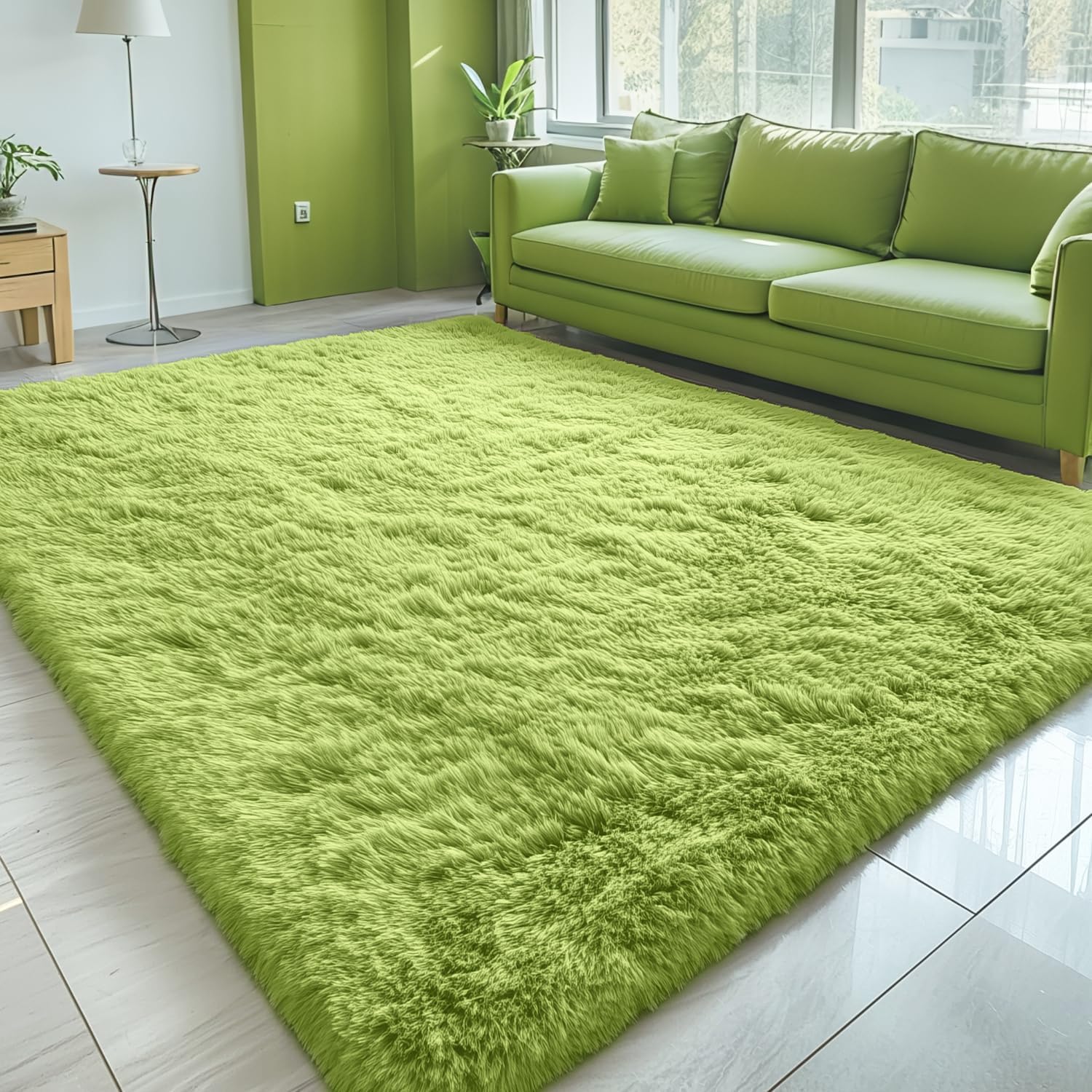 OLANLY Large Area Rug - Soft Fluffy Shaggy Carpet for Living Room & Bedroom | 5x7, Grass Green