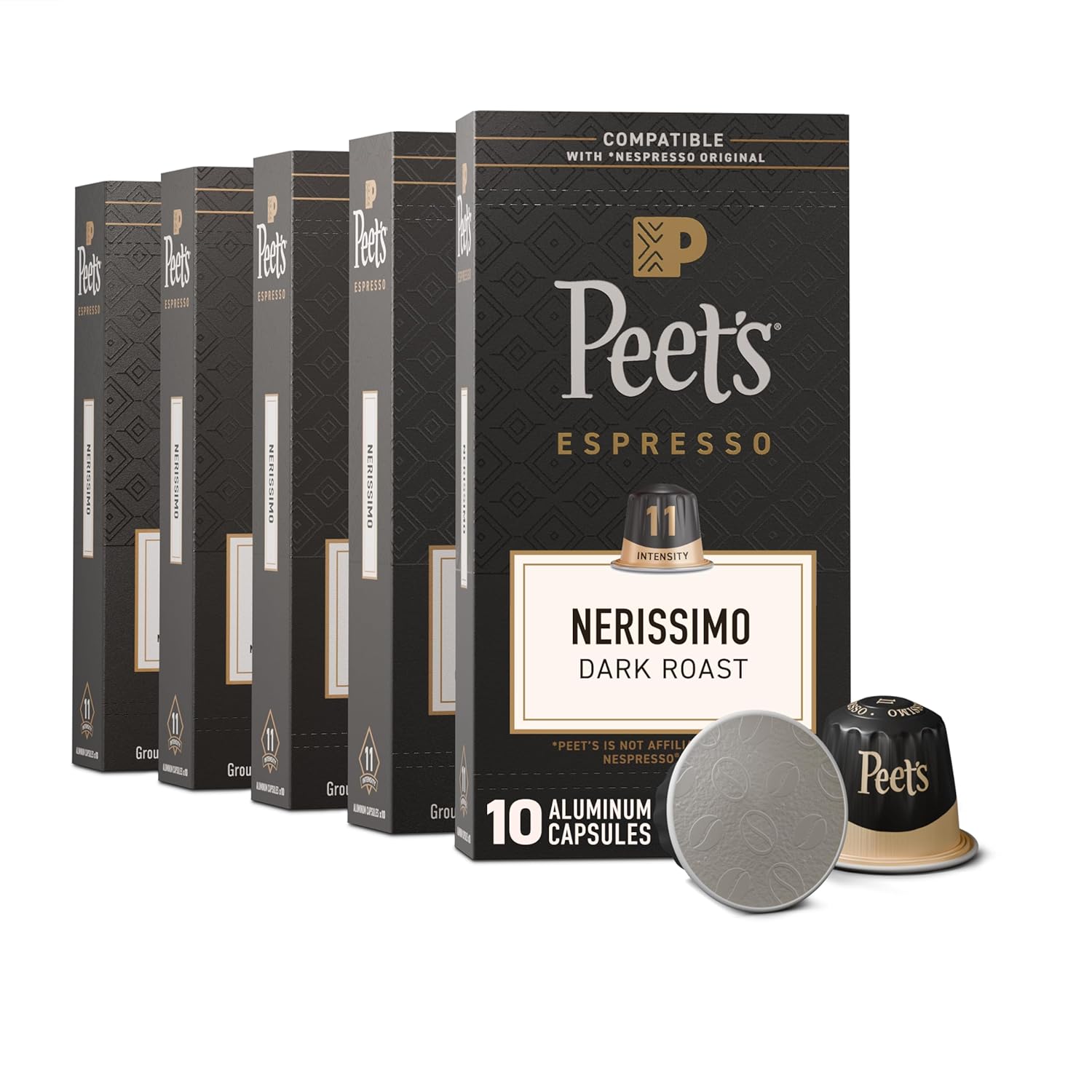 Peet's Coffee Dark Roast Espresso Capsules - 100% Arabica, Intensity 11, 50 Count for Nespresso