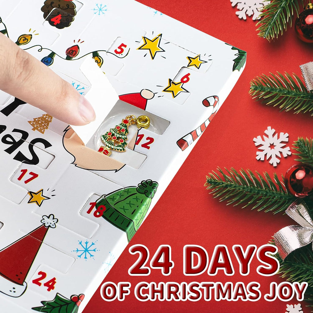 Skiennix Christmas Advent Calendar Bracelets 2025 - 24-Day DIY Jewelry Kit with 22 Charms & 2 Bracelets for Teens & Kids