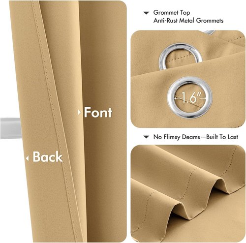 MIULEE Gold Blackout Curtains - Thermal Insulated Room Darkening Drapes | 84 Inches Long, 2 Panels
