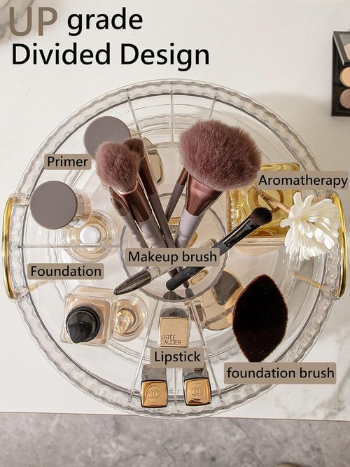 Asayuee 360° Rotating Makeup Organizer - Large 3-Tier Storage for Cosmetics & Skincare | Clear