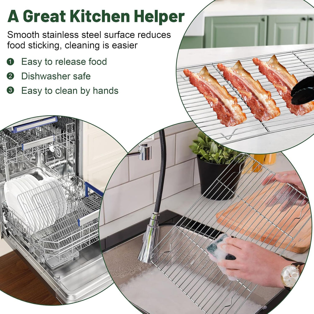 TeamFar Stainless Steel Cooling Rack - Heavy-Duty Baking Rack for Cooking & Grilling | 15.3” x 11.1” | Oven & Dishwasher Safe, 2PCS