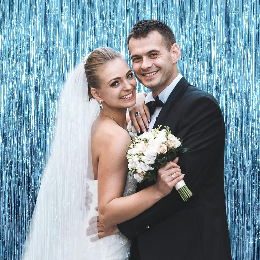 Skiennix Blue Backdrop Curtain - 10 Pack Tinsel Streamers for Ocean-Themed Party Decor | Graduation & Baby Shower
