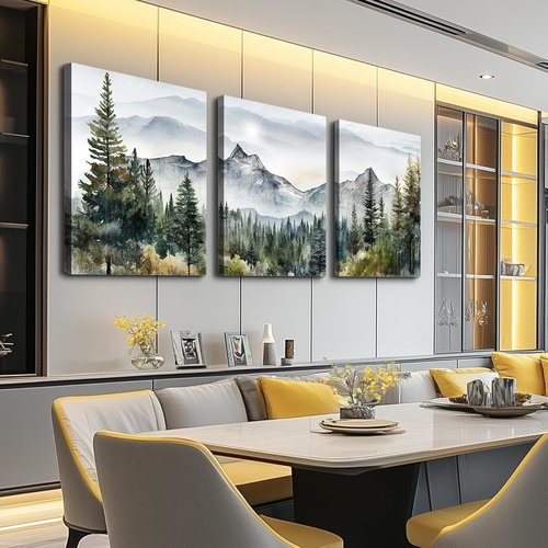 MHARTK66 Large Wall Art - Modern Abstract Mountain Forest Landscapes | 3-Piece Framed Canvas Set for Living Room & Office Decor