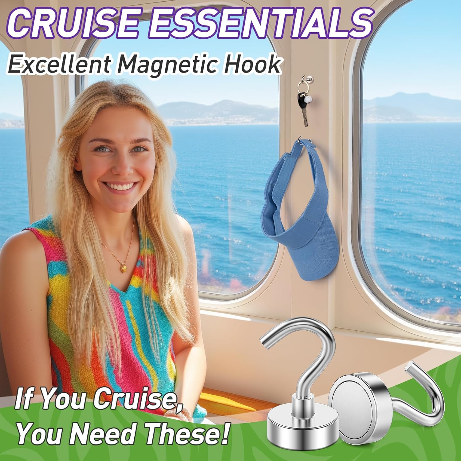 Skiennix 12 Pack Magnetic Hooks - Heavy Duty 30lbs+ Metal Hooks for Kitchen, Fridge & Classroom | Perfect for Cruise Cabins & Beach Vacations
