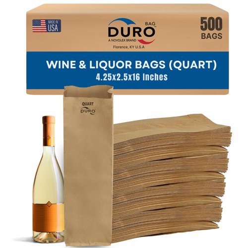 Duro Kraft Paper Wine & Liquor Bags for Quart-Sized Bottles, 4.25x2.5x16 Inches, Ideal Paper Gift Bags for Blind Wine Tastings, Retail & Liquor Stores - 500 Count